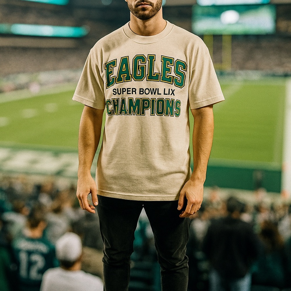 Eagles Super Bowl Champions Beige Tee 2025